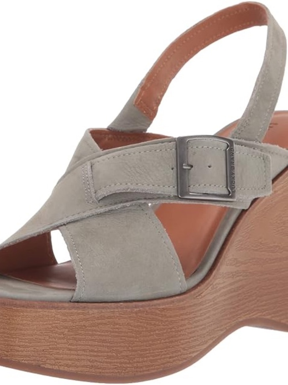 Lucky Brand Gray Suede Platform Sandal with Wood-Effect Sole